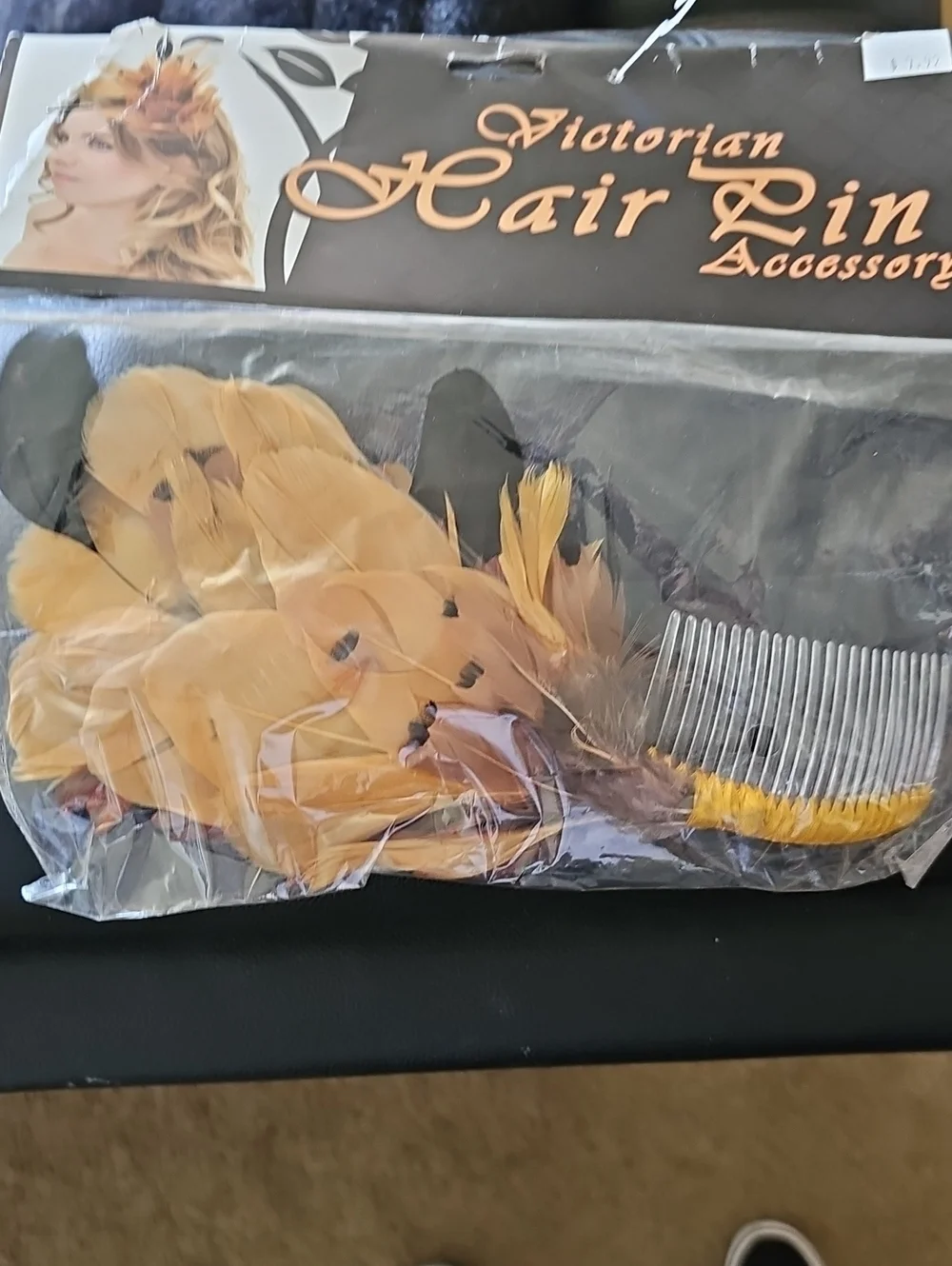 Victorian Feather Hair Pin Accessory in Mustard Yellow